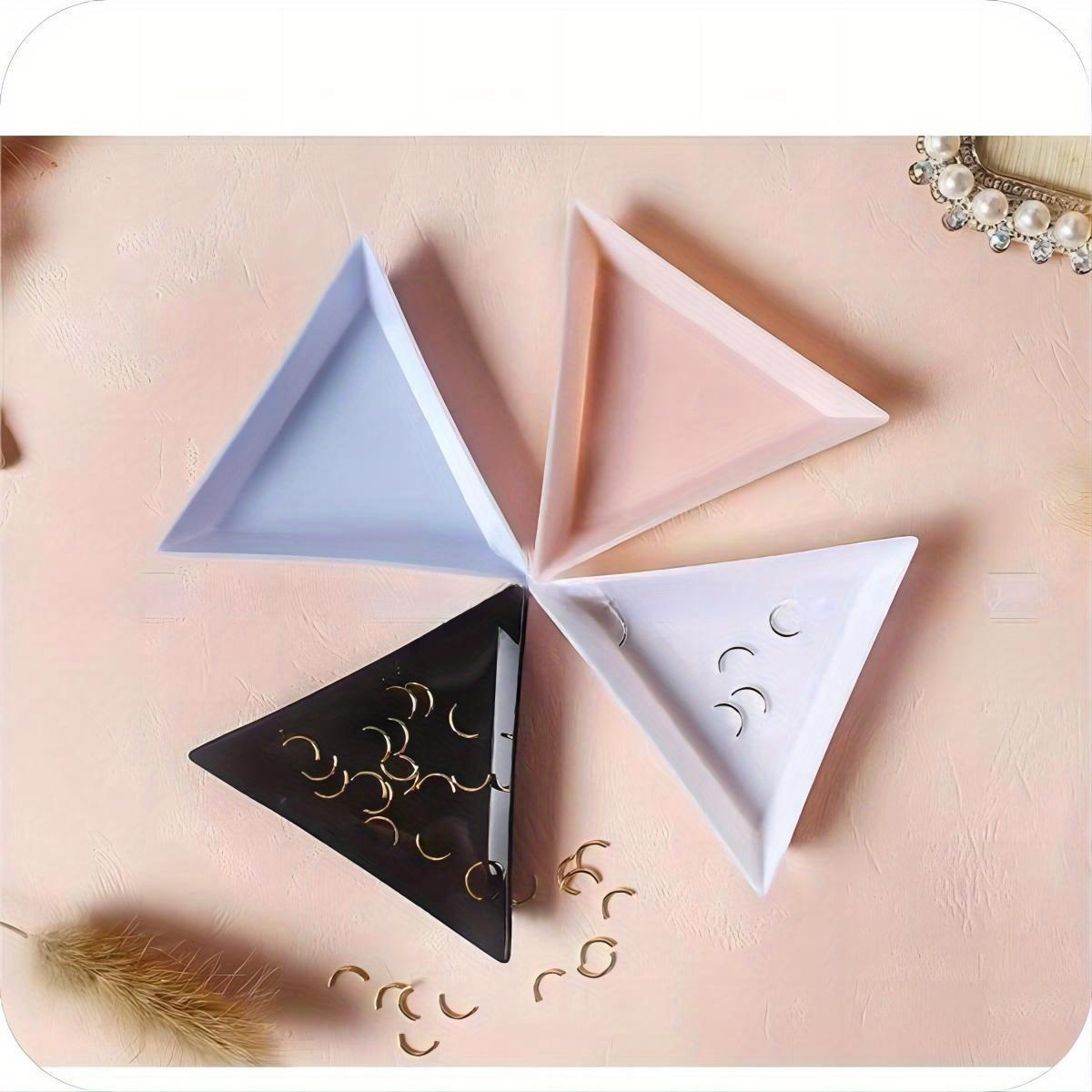 

4pcs Triangle Beads Storage Plate, Jewelry Storage Tray For Nail Art Rhinestone Household Storage Organizer For Bedroom Bathroom