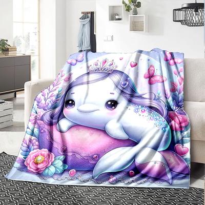 1pc Unicorn, Flowers Blanket Lightweight Flannel Throw for Sofa Bed Travel Camping Livingroom Office Couch Chair