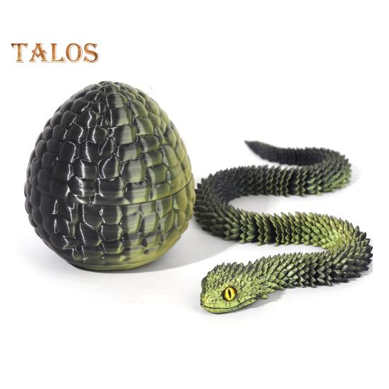 1 Set 3D Printed Snake Egg Figurine Movable Joints Snake Eggshell Figure Fidget Toy Snake Egg with Articulated Snake Inside Desktop Decoration