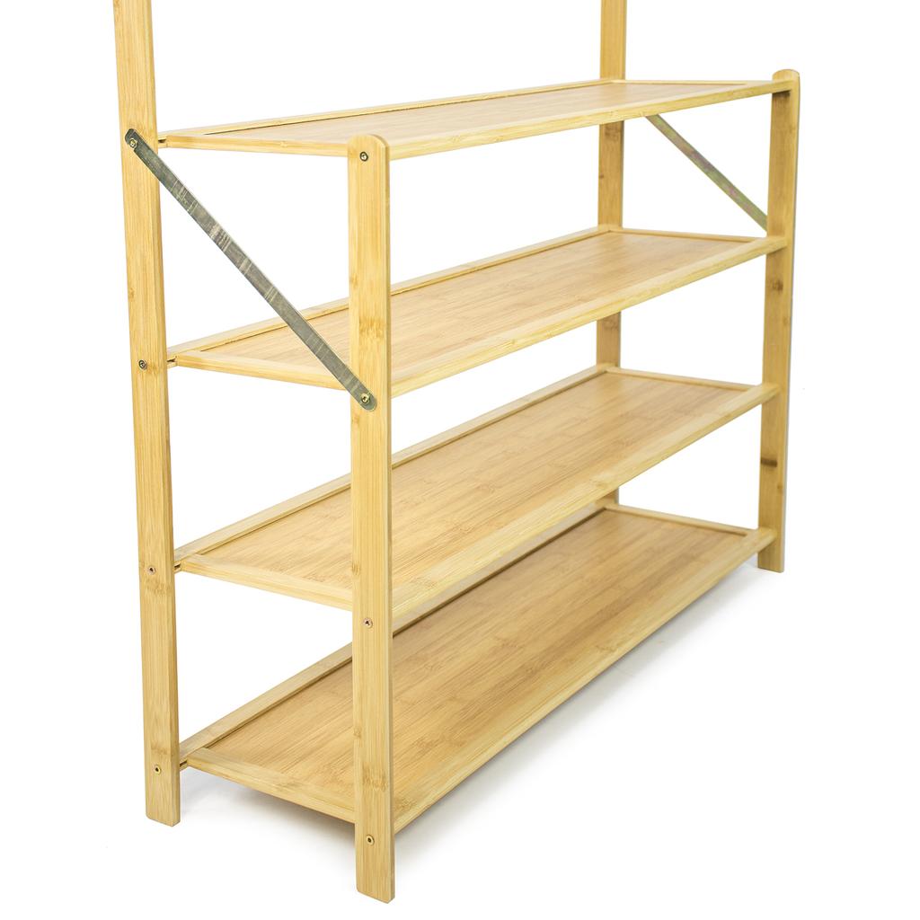 Bamboo Hanger, Shoe Rack, Shelf, Hall Stand, 4 Shelves, Hooks, Footwear