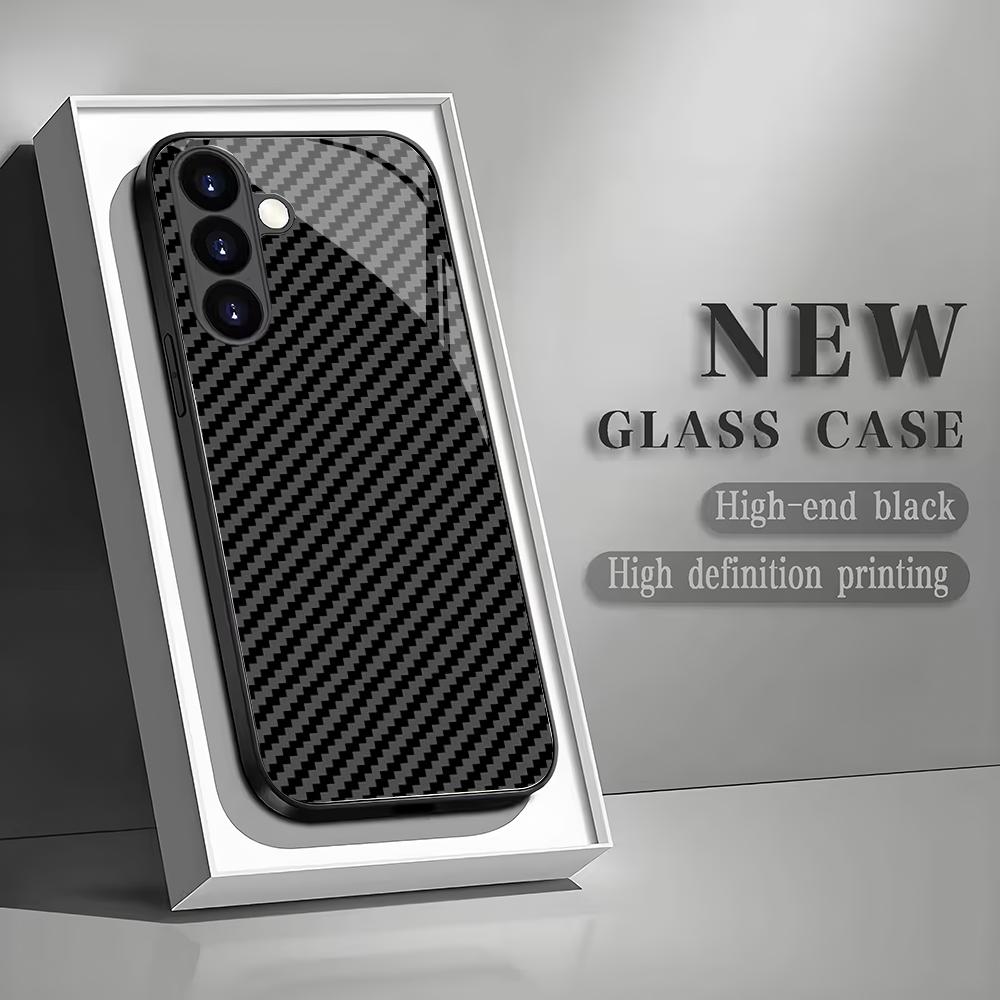 Black textured tempered glass phone case suitable for Samsung Galaxy S26 S25 S24 S23 S22 S20 FE/Ultra/Plus anti drop back cover