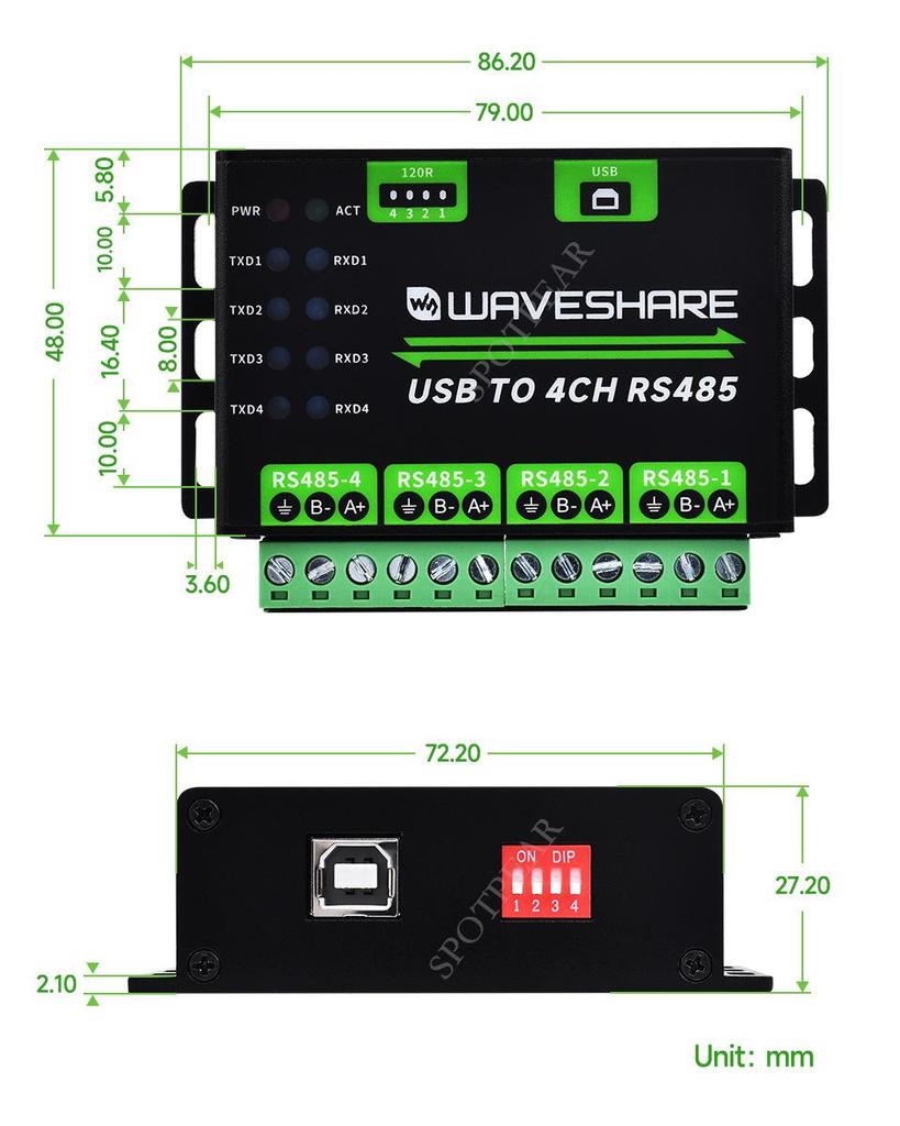 Industrieller Hutschienen-USB-zu-4-Port-RS485-Konverter, Multi-System-kompatibel