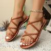 Women Beach Woven Hollow Sandals Flat Casual Clip Toe Sandals Summer 2025 New Walking Shoes for Women Sandalias De Mujer