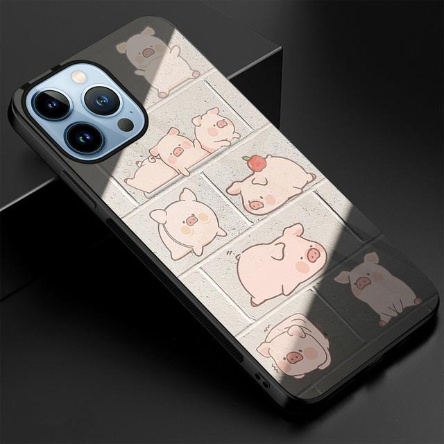Cute Pig Case For Iphone 11 Pro Max 14 13 12 Mini Xs Xr X 7 8 6s Plus Se 2022 Luxury Tempered Glass Cover Protection Shell