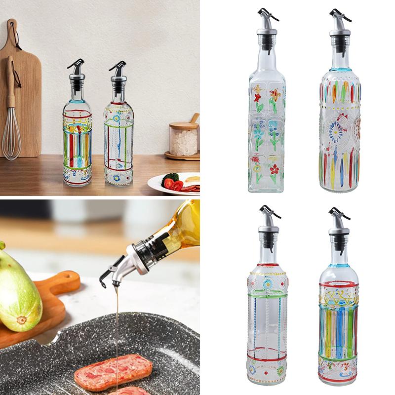 1PC Bottled Bottle Kitchen Supplies Soy Sauce Vinegar Bottle Home Decoration Hand-painted Oil Bottle Round 30x5.5cm