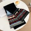 Fair Isle Dog Double-Sided Knit Wool Blend Scarf Women Men Winter Warm Bohemian Ethnic Style