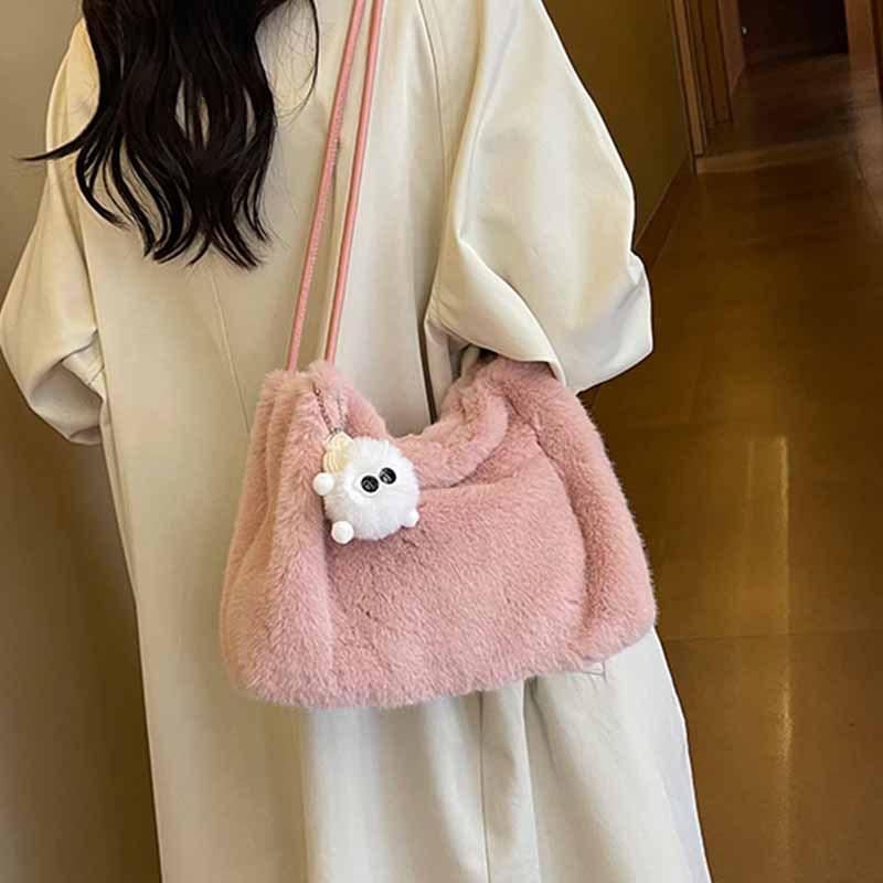 Korean version of ins niche design plush bag women's 2025 new foreign style large-capacity tote bag one-shoulder crossbody bag