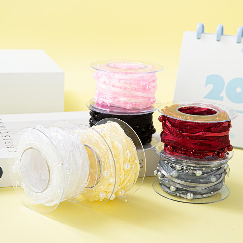 Handwoven Beaded Pearl Ribbon Belt for Gardening, Flower Packaging & Handmade Accessories