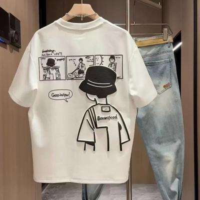 Reines Baumwoll-Kurzarm-T-Shirt Herren Neuer Stil Halbarm Sommer Cartoon-Druck Modemarke Atmungsaktives Casual-Top