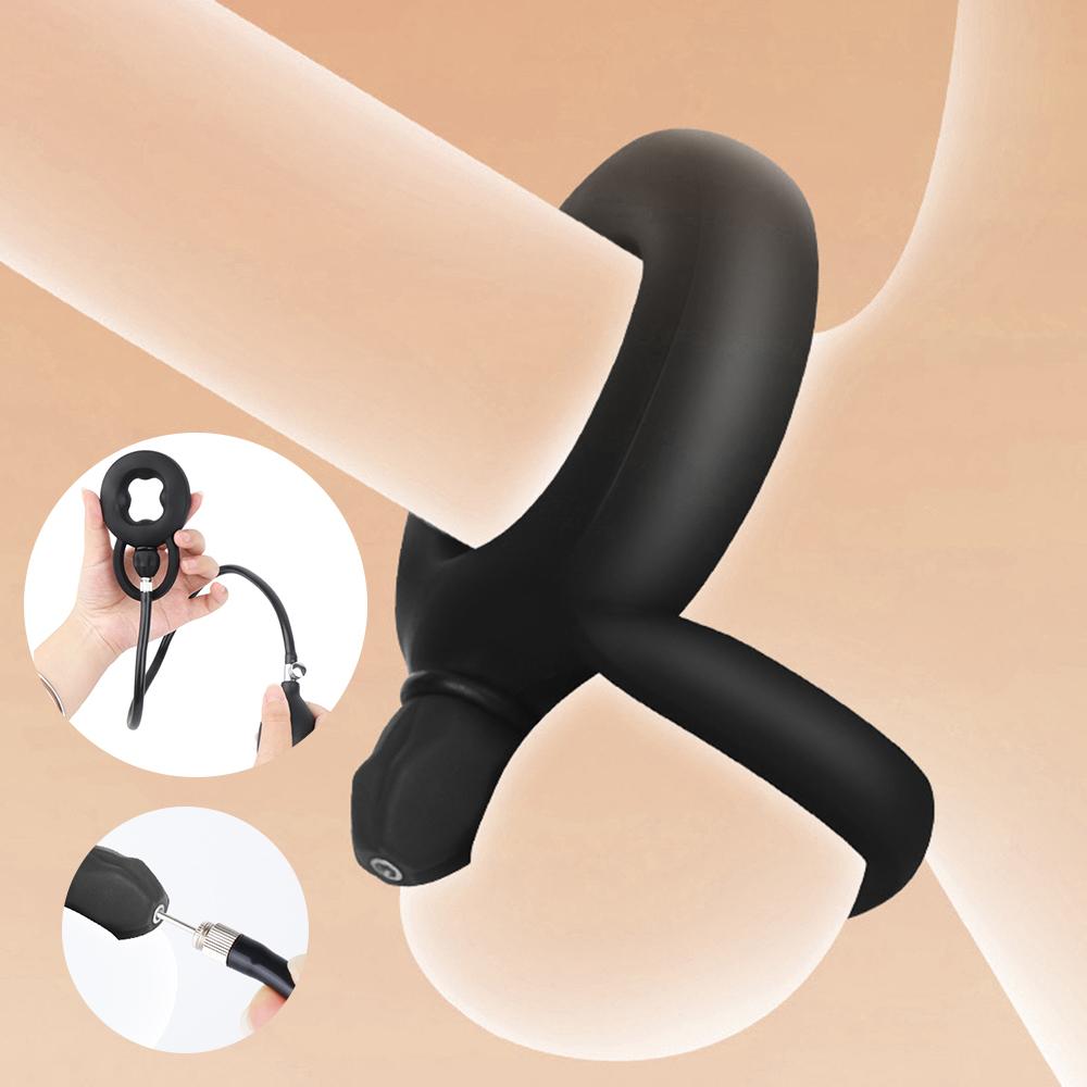 Inflatable Ejaculation Delay Penis Ring Liquid Silicone Erection Enhancing Cock Ring Flirting Training Male Masturbator Sex Toys