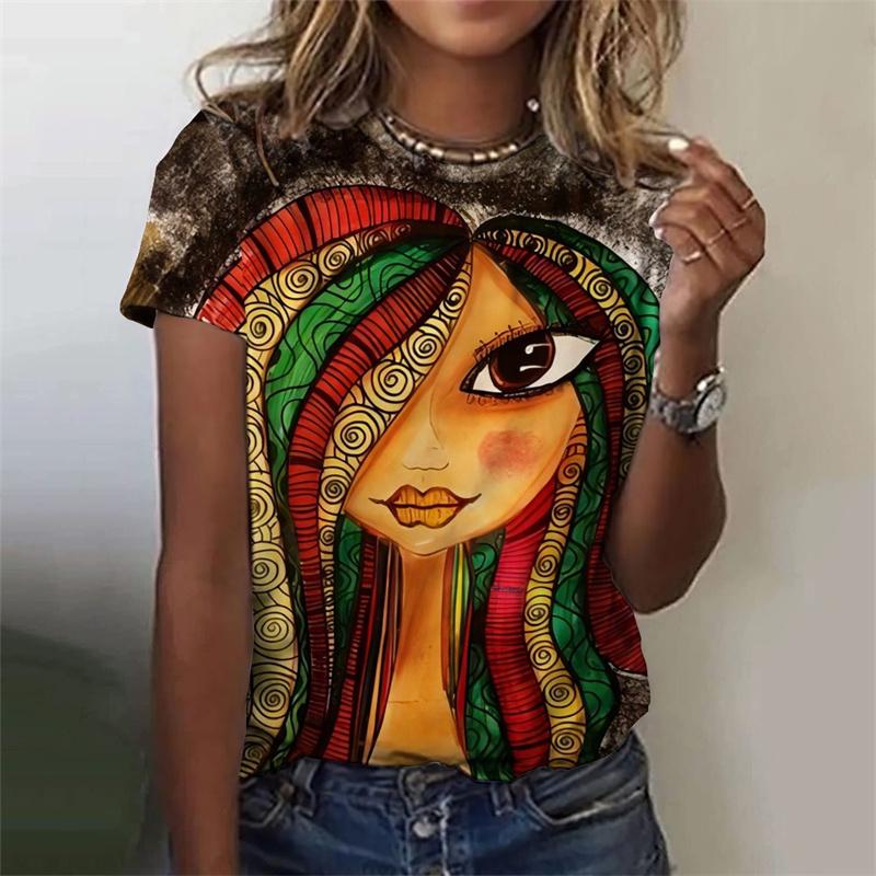 

3D-печатная забавная абстрактная футболка для женщин с красочным рисунком лица, летние повседневные футболки с коротким рукавом и круглым вырезом, свободные футболки 6XL