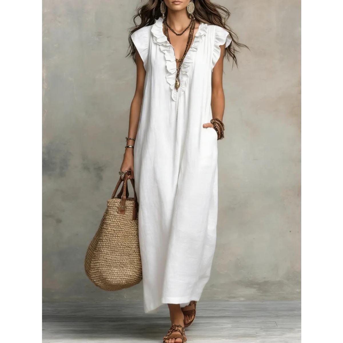 Spring Summer Boho Flutter Sleeve Floor Length Maxi Dress for Women S