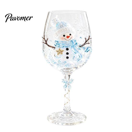 Dekoratives Glas für Zuhause Weihnachts-Stielglas, Schneemann/WeihnachtsmannKranz/Elch/WeihnachtsbaumHandbemalt, Elegantes Schneemann-Trinkglas Kreatives Stielglas