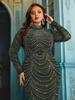 2024 Plus Size Rhinestone Long Sleeve Mermaid Evening Gown