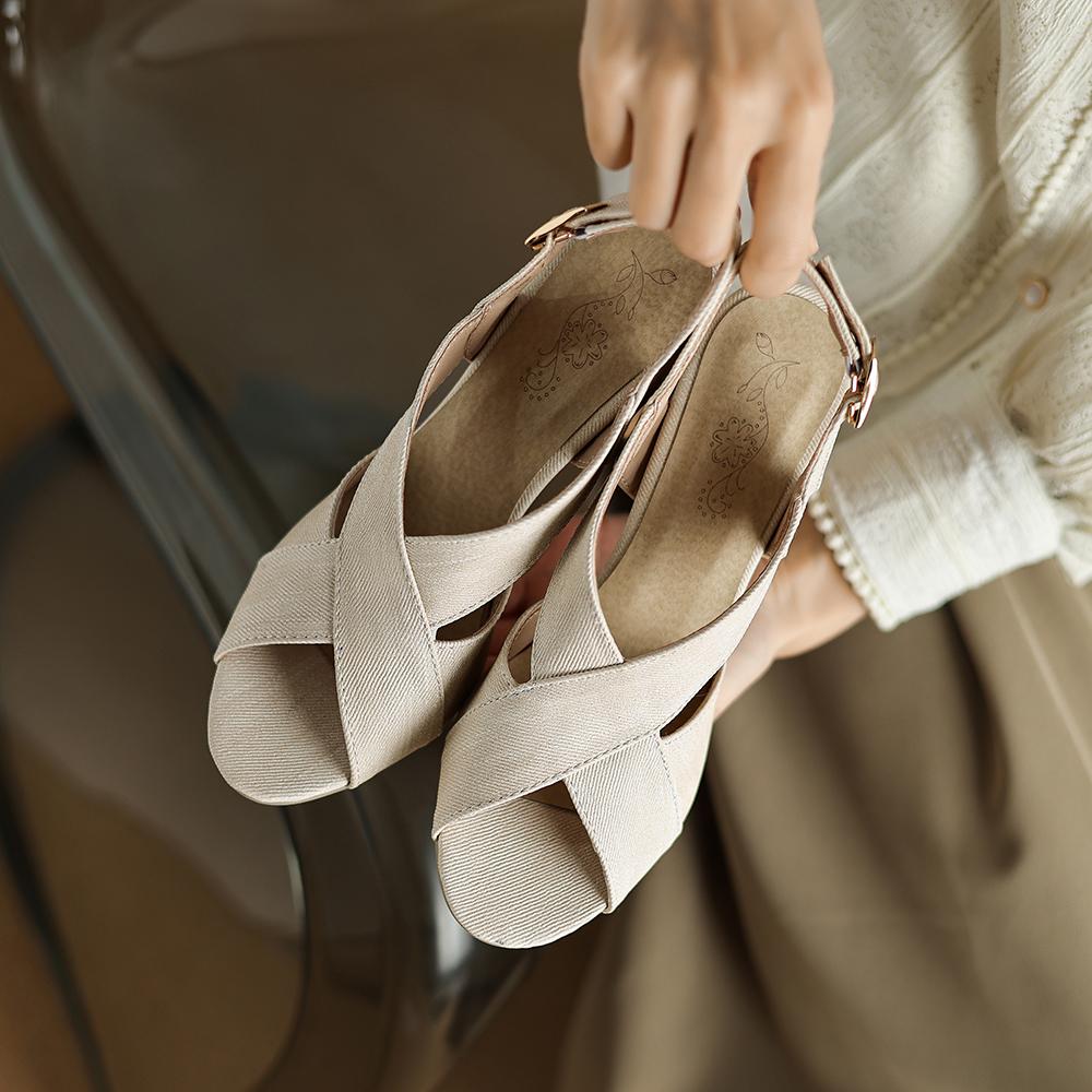 

Brown Women Slingback Sandals Round Toe High Block Heel Large Plus Size 48 Cross Strap 34 белый