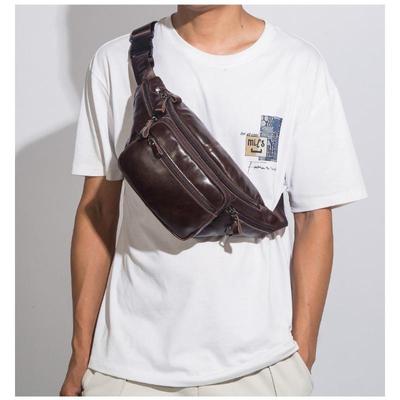 Business Men's First Layer Leather Waist Pack Outdoor Simple Leisure Sports Crossbody Leather Chest Bag