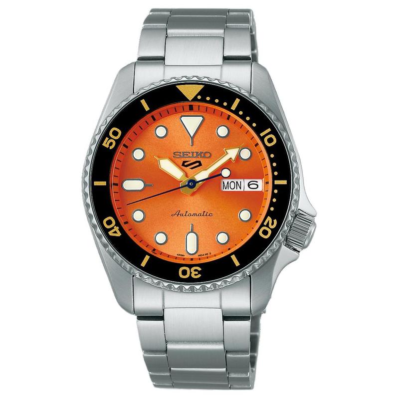 SEIKO 100m waterproof automatic/manual mechanical movement Steel Strap men s watch orange dial SRPK35 оранжевый