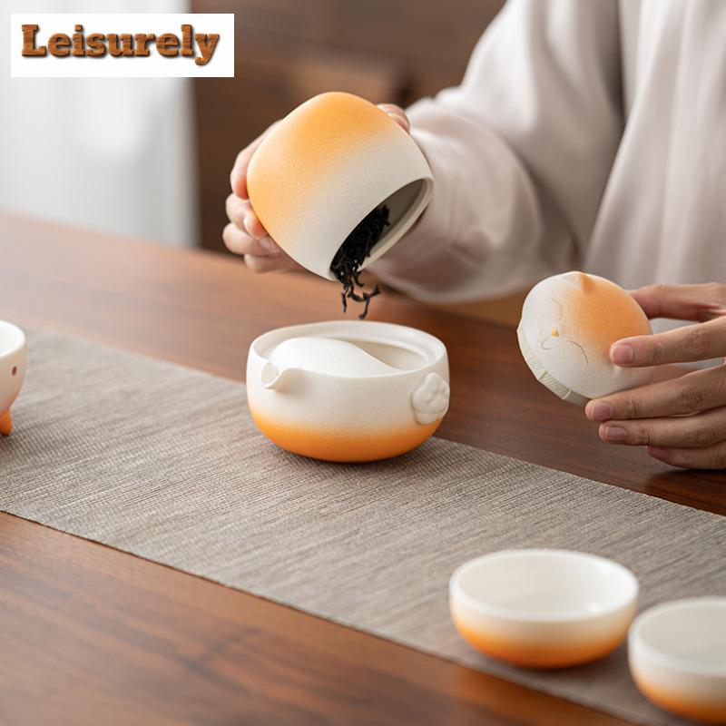 Shiba Inu Barevný přechod Cestovní čajová souprava Sada Ručně vyrobená 1 konvička 3 šálky Čajovar Organizér Přenosná kempingová taška Dekorace Řemeslo