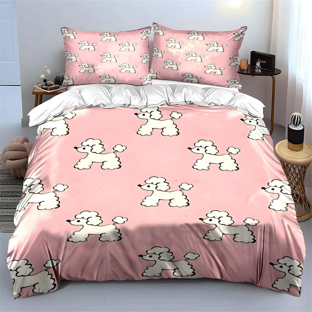 Cartoon Poodle Pink Set Decoration Soft Skin-Friendly Bedding Set Includes 1 Duvet Cover And 2 Pillowcase Gift