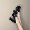 British Platform Waterproof Table Black Patent Leather Thick Heel Loafers 2025 Spring and Summer New Versatile Tower Buckle Single Shoes Women
