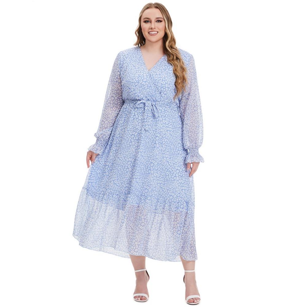 

Стильное и удобное женское платье больших размеров с длинными рукавами и цветочным принтом 5XL синий