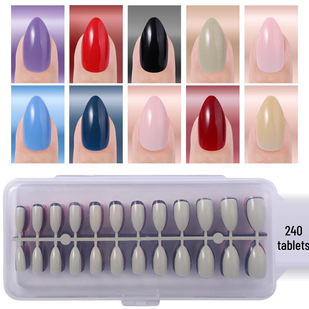 Colored Glitter Nail Art Tips - 240-Piece Set with Various Styles and Multiple Colors, Boxed Fake Fingernail Stickers