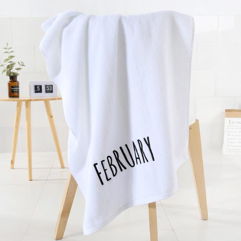 Pure Cotton Bath Towel Embroidery Month White Gray Large Bath Towel Thickened Soft Water Absorption Without Hair Loss Creative Embroidery
