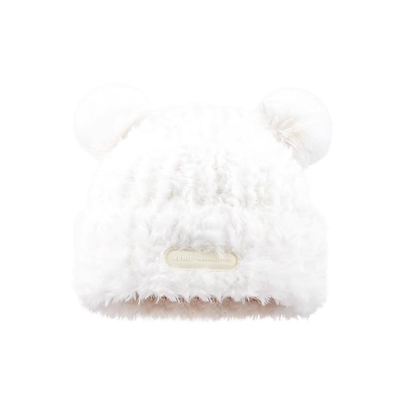 

Letter Bear Ears KnittedCute Woolen Hat Beanie Hat Cat Ears Beanie All-match Skull Lovely Cap Winter/Autumn Cute Popular Hat білий