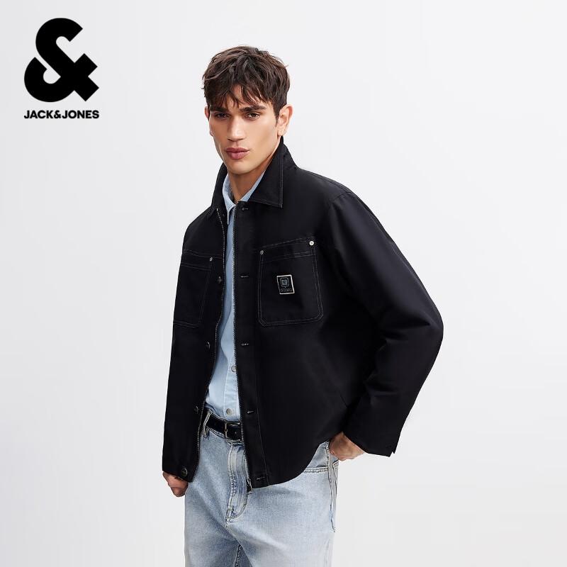 

JACK&JONES Men s Embroidered Faux Two-Piece Washed Loose Jacket XL