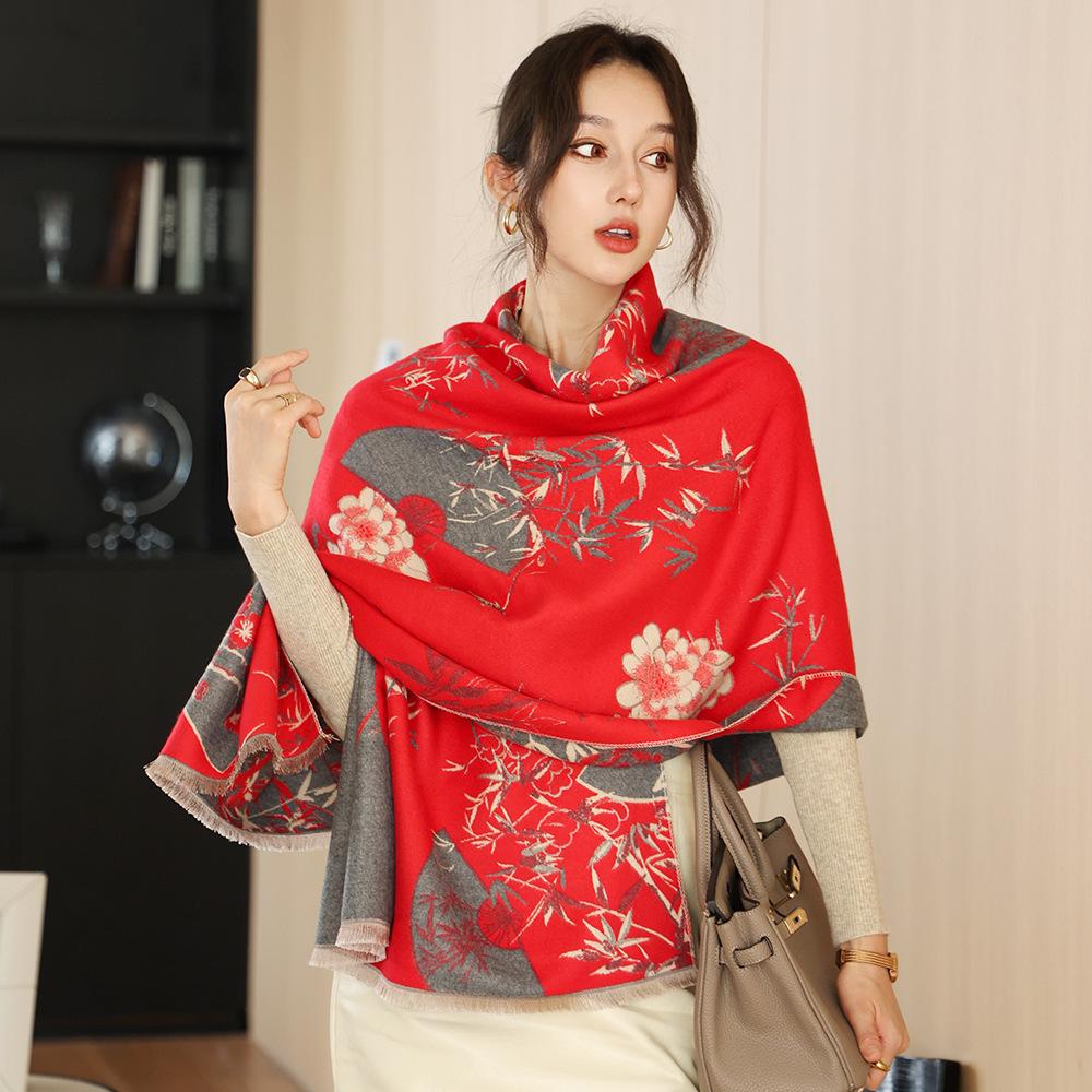 Double Sided Scarf For Women, Autumn And Winter Long Style, Suitable For Both Wearing And Wearing Cloaks, With A Thick Imitation Cashmere Shawl