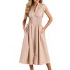 Women's Fashion Sexy Waisted V-Neck Pleated Zip Closure Solid Colour Dresses