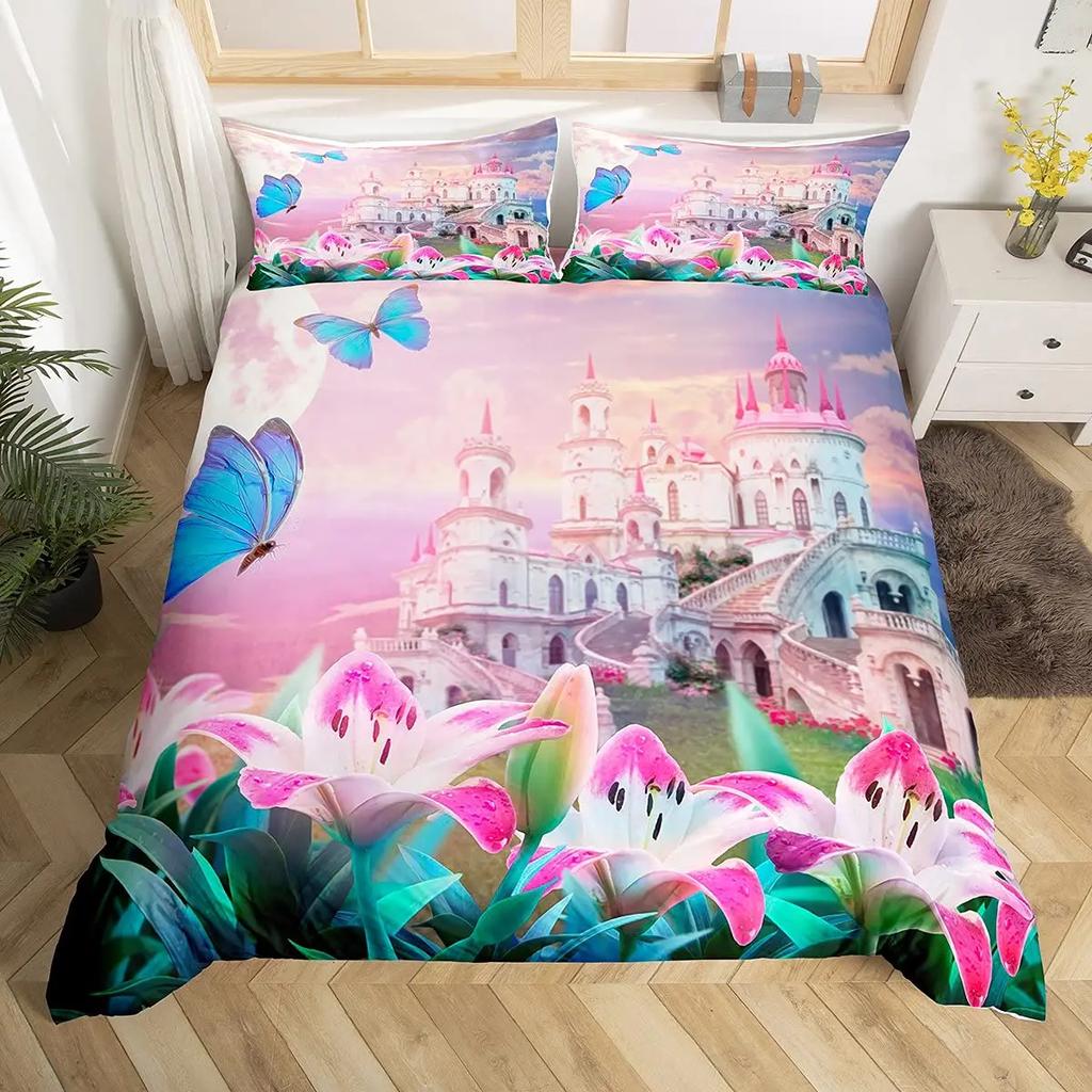 Castle Duvet Cover Set Full Queen Size Medieval Castle Bedding Set Fairy Tale Myth Theme Quilt Cover Comforter Cover Set 2/3pcs