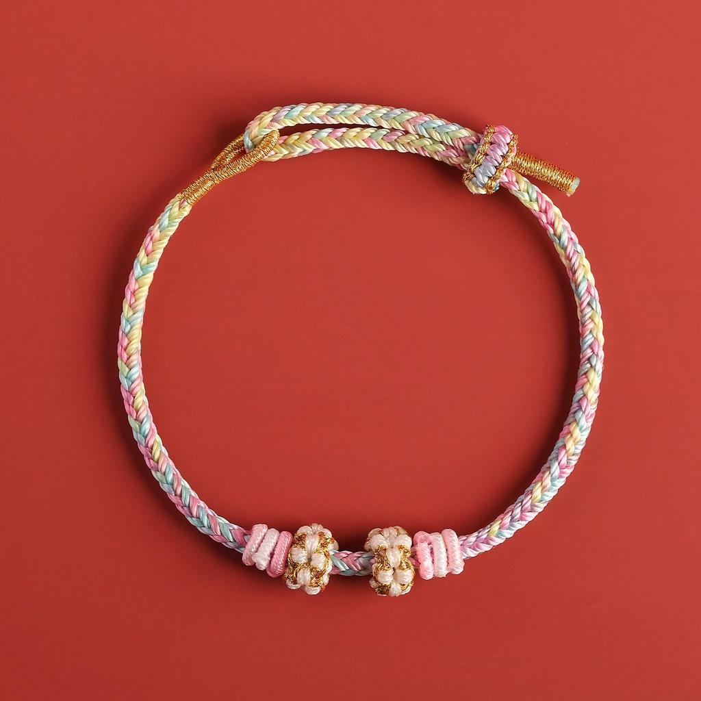 Peach Blossom Zodiac Red DIY Rope Bracelet - Handmade 8-Strand Braid for Beads.