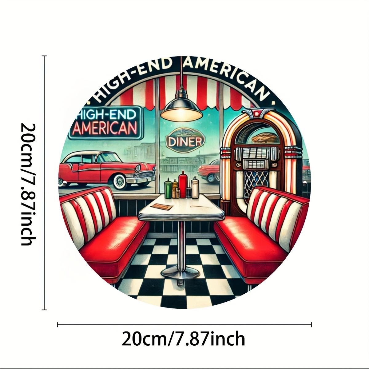 

HD Aluminum Metal Sign HighEnd American Diner Round Wall Decor Vintage Retro Car Jukebox Design Tin Poster for Home Bar Man C 20x20cm(8x8inch)