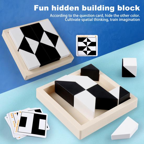 1 zestaw Czarno-biały układanka z klocków ukryty budynek gra planszowa z klocków geometryczny kształt poznanie przestrzenna wyobraźnia trening gra edukacyjna