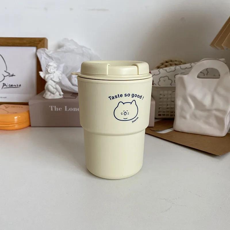 

1PC Portable Cartoon Cute Bunny Hand-painted Coffee Mugs Portable Reusable Non-slip Drinking Ware Mug simple Tea Coffee Cups 350ml