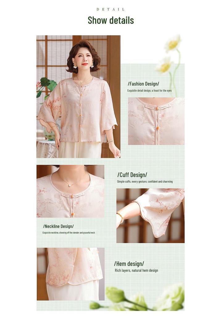 Chinese-Style Lightweight Chiffon Top for Middle-Aged Women (40-60) - Summer Shirt