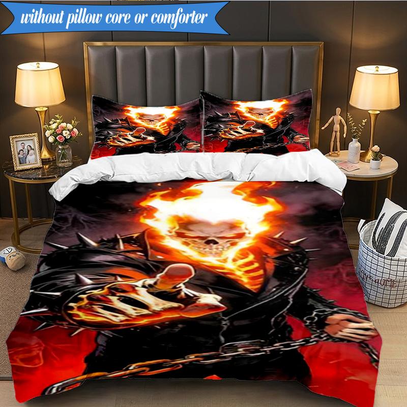 3PCS Rider On Fire Bedding Set,Including 1pc Duvet Cover And 2pcs Pillowcases Perfect for Bedroom, Dormitory, Fan Christmas gift