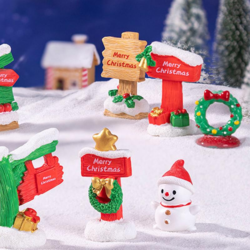 Simulation Micro Landscape Christmas Decorations Resin Road Sign Diy Fairy Garden Ornament Dollhouse Crafts Miniature Decoration
