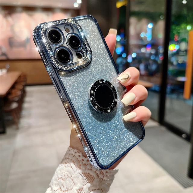 

Чехол-держатель с градиентным блестящим кольцом для Iphone 14 13 12 11 Pro Max Xs Max Xr 14plus, противоударный прозрачный чехол с блестящим покрытием For iPhone 13