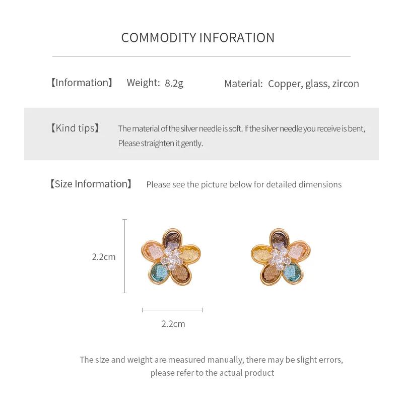 Farbige Zirkon Glas Blumen Ohrringe für Damen Leichter Luxus Palaststil Vielseitige Stecker High-End Mode Zirkon Geschenk