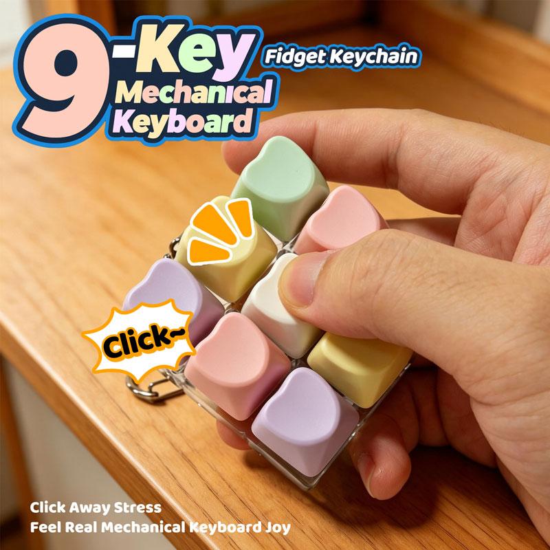 Mechanical Keycap Fidget Keychain Stress Relief Toy Portable Push Button Mini Keyboard Fidget Toy Anti Anxiety Sensory Toy Gift