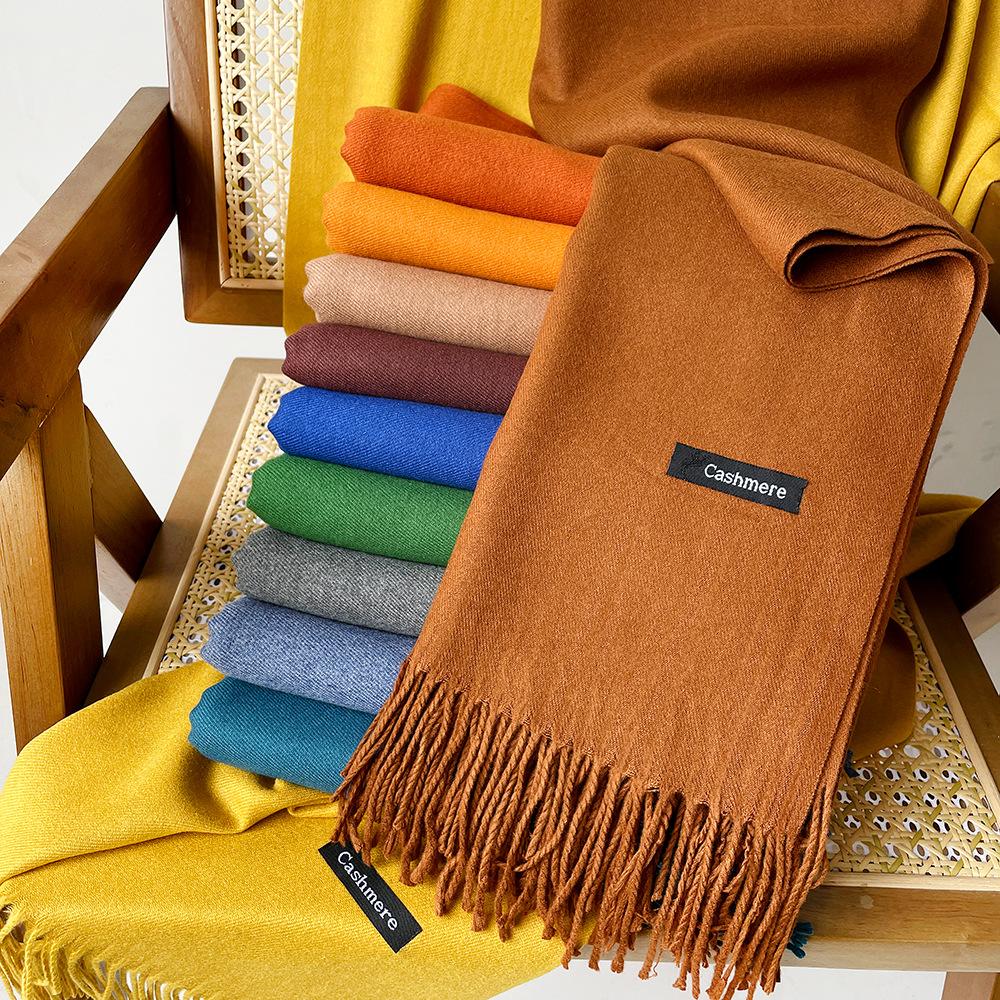Autumn and winter scarf women's monochrome sheep sticky imitation cashmere scarf warm shawl versatile fringed scarf shawl