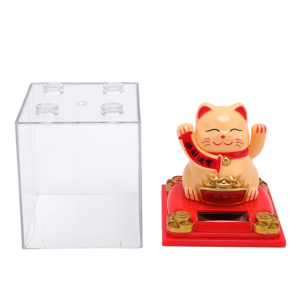 Solar Powered Waving Cat Good Luck Fortune Ornament   Welcoming Decor with Clear Cover