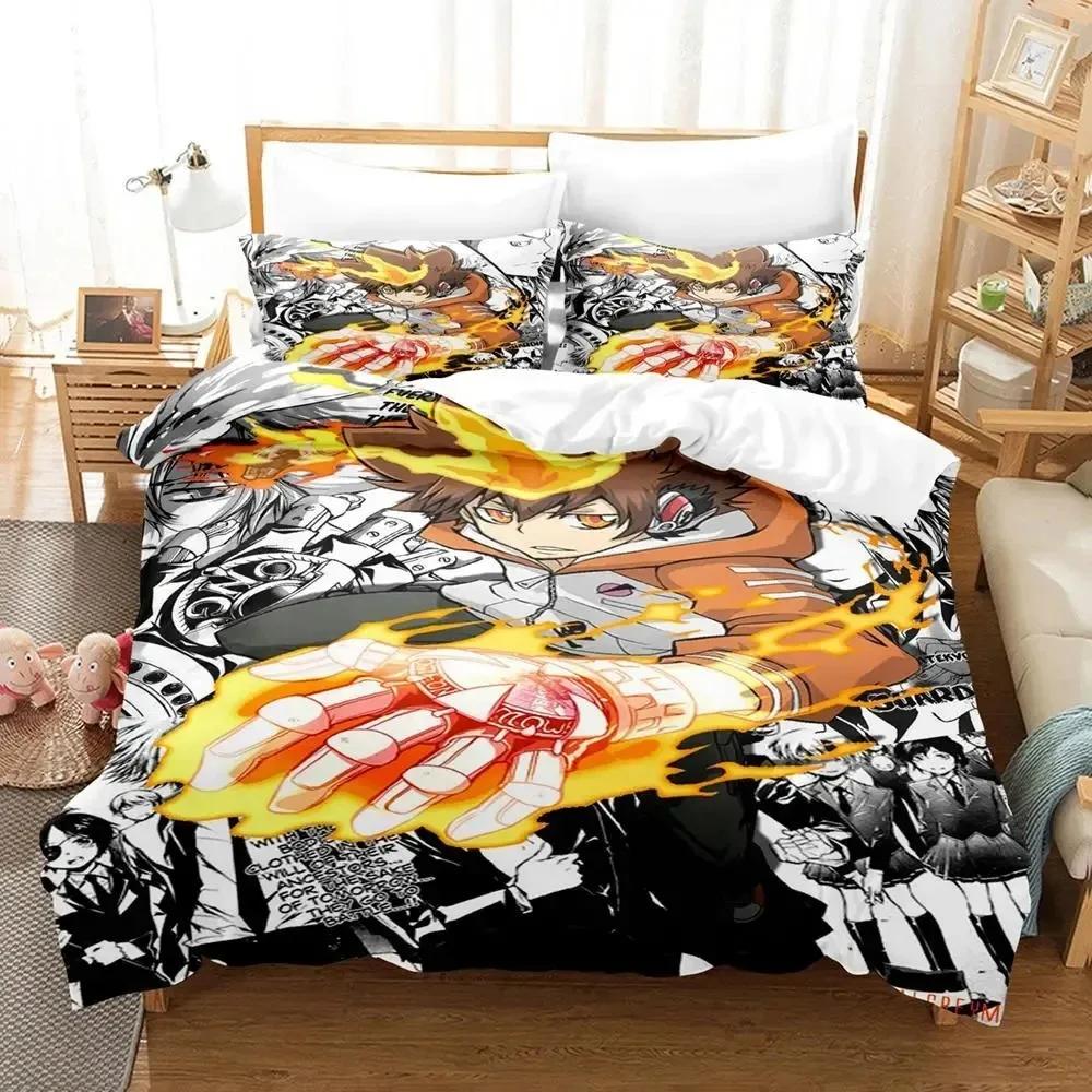 Anime Hitman Reborn Bedding Set Duvet Cover Bed Set Quilt Cover Pillowcase Comforter King Queen Size Boys Adult Bedding Set