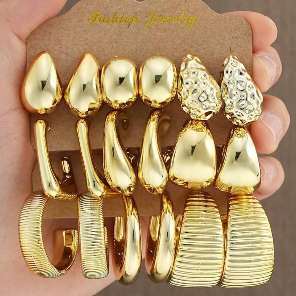18-delige Set C-vormige Vintage Punk Oorbellen Lichtgewicht Goud Zilver Kleur Waterdruppel Hoepeloorbellen Gedraaid Ontwerp Creatief
