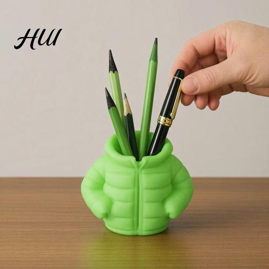 Puffy Jacket Design Cartoon Puffer Pen Holder, Cute Desk Organizer, Novelty Marker Storage Container Pencil for Markers Stationery And Desktop