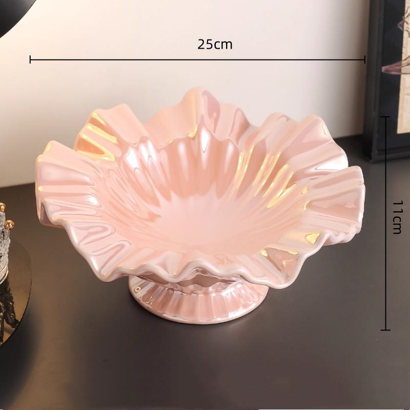 מגש קרמי לפירות קצה גלי מגש על רגליים גבוהות מיכל אחסון שולחני צלחת חטיפים אביזרי קישוט לבית