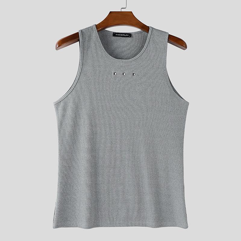 

INCERUN Men O Neck Sleeveless Casual Sport Rib Tank Tops Undershirts 5XL серый
