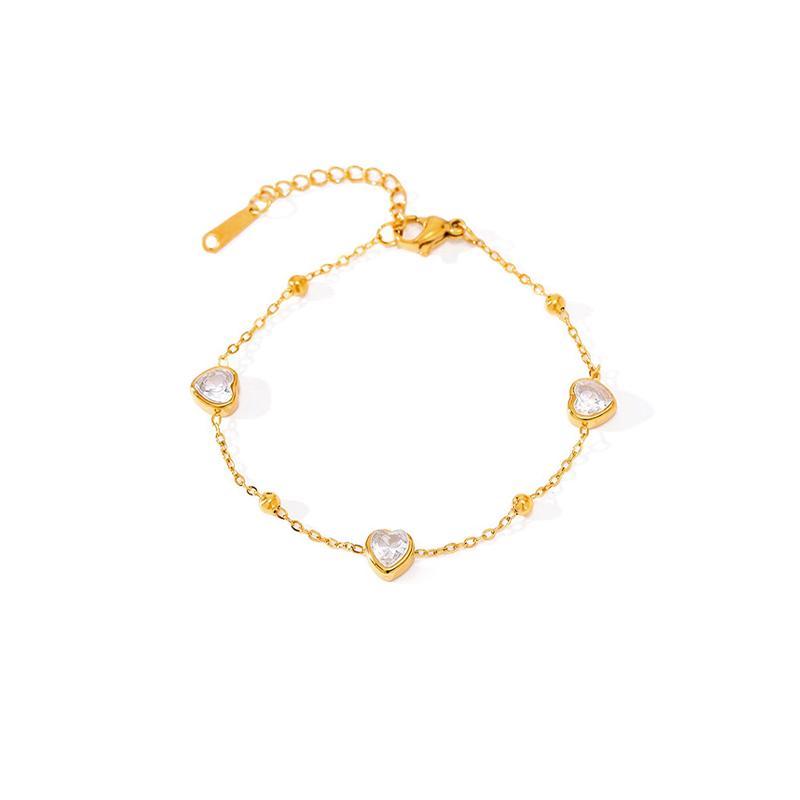 SA Jewelry Trendy Waterproof Stainless Steel 18K Gold PVD Wheat Leaf Shell Pearl Heart CZ Bangle Women's Dainty Bracelet